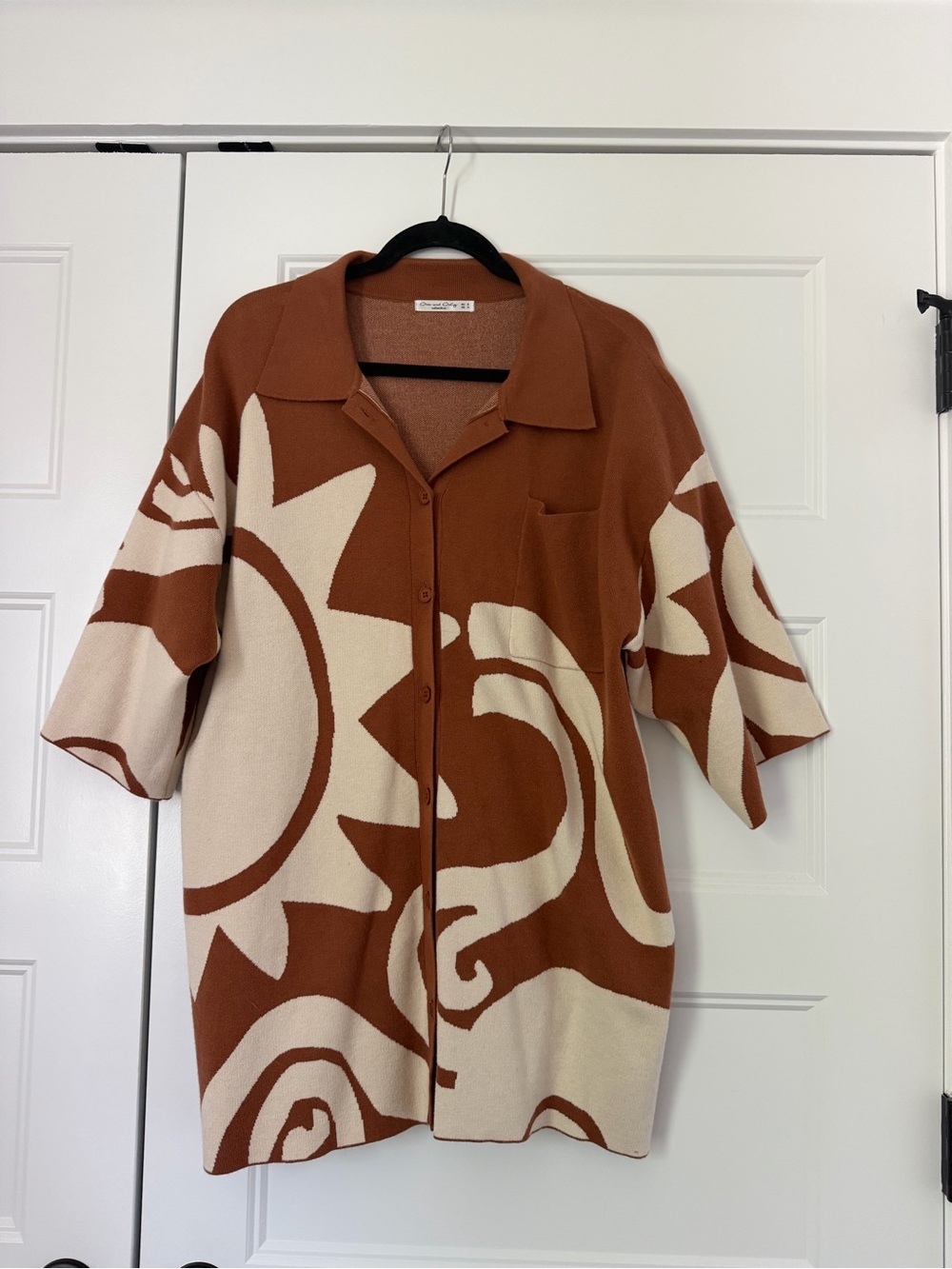 One & Only Knit Shirt Dress - Cream & Rust